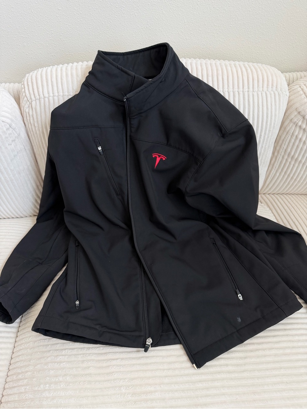 Tesla Black Softshell Jacket with Red Logo